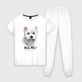 Женская пижама хлопок с принтом Вест-хайленд-уайт-терьер в Новосибирске, 100% хлопок | брюки и футболка прямого кроя, без карманов, на брюках мягкая резинка на поясе и по низу штанин | dog | highland | terrier | west | white | вест | собака | собаки | терьер | уайт | хайленд
