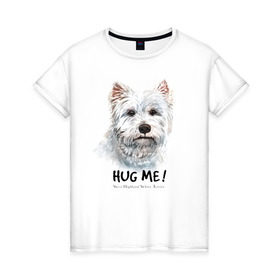 Женская футболка хлопок с принтом Вест-хайленд-уайт-терьер в Новосибирске, 100% хлопок | прямой крой, круглый вырез горловины, длина до линии бедер, слегка спущенное плечо | Тематика изображения на принте: dog | highland | terrier | west | white | вест | собака | собаки | терьер | уайт | хайленд