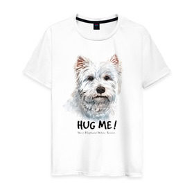 Мужская футболка хлопок с принтом Вест-хайленд-уайт-терьер в Новосибирске, 100% хлопок | прямой крой, круглый вырез горловины, длина до линии бедер, слегка спущенное плечо. | dog | highland | terrier | west | white | вест | собака | собаки | терьер | уайт | хайленд