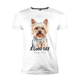 Мужская футболка премиум с принтом Йоркширский терьер в Новосибирске, 92% хлопок, 8% лайкра | приталенный силуэт, круглый вырез ворота, длина до линии бедра, короткий рукав | yorkshire terrier | йорк | йорки | йоркширский | йоркширский терьер | собака | собаки | терьер