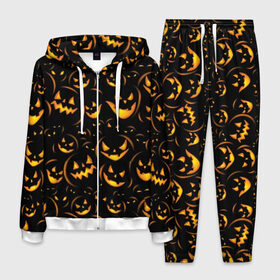 Мужской костюм 3D с принтом Хэллоуин в Новосибирске, 100% полиэстер | Манжеты и пояс оформлены тканевой резинкой, двухслойный капюшон со шнурком для регулировки, карманы спереди | Тематика изображения на принте: background | black | color | eyes | fangs | halloween | holiday | horror | orange | pumpkin | sinister | teeth | vegetable | yellow | глаза | желтый | зловещий | зубы | клыки | овощ | оранжевый | праздник | тыквы | ужас | фон | хэллоуин | цвет | черный