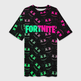 Платье-футболка 3D с принтом FORTNITE x MARSHMELLO в Новосибирске,  |  | 2019 | armor | armour | cybersport | dj | esport | fortnite | game | glitch | logo | marshmello | season 9 | usa | америка | броня | глитч | игра | киберспорт | клубная музыка | маршмелло | 