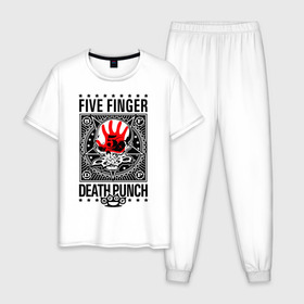 Мужская пижама хлопок с принтом Five Finger Death Punch в Новосибирске, 100% хлопок | брюки и футболка прямого кроя, без карманов, на брюках мягкая резинка на поясе и по низу штанин
 | 5fdp | ffdp | five finger death punch | metal | альтернатива | группы | метал | музыка | хеви метал