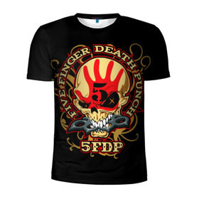 Мужская футболка 3D спортивная с принтом Five Finger Death Punch в Новосибирске, 100% полиэстер с улучшенными характеристиками | приталенный силуэт, круглая горловина, широкие плечи, сужается к линии бедра | Тематика изображения на принте: 5fdp | ffdp | five finger death punch | metal | альтернатива | группы | метал | музыка | хеви метал