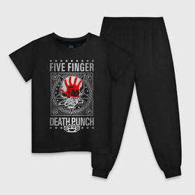 Детская пижама хлопок с принтом Five Finger Death Punch в Новосибирске, 100% хлопок |  брюки и футболка прямого кроя, без карманов, на брюках мягкая резинка на поясе и по низу штанин
 | 5fdp | ffdp | five finger death punch | metal | альтернатива | группы | метал | музыка | хеви метал