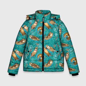 Зимняя куртка для мальчиков 3D с принтом Весёлые выдры в Новосибирске, ткань верха — 100% полиэстер; подклад — 100% полиэстер, утеплитель — 100% полиэстер | длина ниже бедра, удлиненная спинка, воротник стойка и отстегивающийся капюшон. Есть боковые карманы с листочкой на кнопках, утяжки по низу изделия и внутренний карман на молнии. 

Предусмотрены светоотражающий принт на спинке, радужный светоотражающий элемент на пуллере молнии и на резинке для утяжки | algae | animal | background | blue | brown | color | cute | fauna | flora | fun | funny | green | heart | jellyfish | otter | river | water | white | белый | весело | вода | водоросли | выдра | животное | забавно | зеленый | коричневый | медуза 