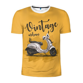 Мужская футболка 3D спортивная с принтом Винтажный скутер в Новосибирске, 100% полиэстер с улучшенными характеристиками | приталенный силуэт, круглая горловина, широкие плечи, сужается к линии бедра | background | black | city | color | cool | gray | mope | motorcycle | retro | scooter | style | technique | urban | vintage | white | yellow | белый | винтаж | город | городской | двухколёсный | желтый | мопед | мотороллер | мотоцикл | прикольно | ретро |