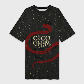 Платье-футболка 3D с принтом Змея Good Omens в Новосибирске,  |  | evil | good | good omens | азирафель | ангел | благие намерения | гуд оменс | демон | добро | зло | змея | кроули