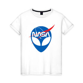 Женская футболка хлопок с принтом Nasa в Новосибирске, 100% хлопок | прямой крой, круглый вырез горловины, длина до линии бедер, слегка спущенное плечо | nasa | space | галактика | земля | илон | инопланетяне | инопланетянин | картинка | картинки | космонавт | космос | луна | маск | мода | надпись | наса | планета | планеты | система | тренды