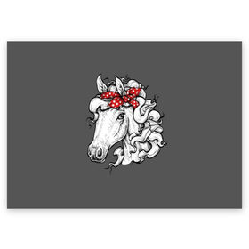 Поздравительная открытка с принтом Белая лошадь в Новосибирске, 100% бумага | плотность бумаги 280 г/м2, матовая, на обратной стороне линовка и место для марки
 | animal | background | bandana | black | color | cool | fauna | gray | head | headdre | hipster | horse | image | look | mane | red | white | world | бандана | белый | взгляд | голова | головной | грива | животное | животный | имидж | конь | красный | лоша