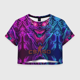 Женская футболка Crop-top 3D с принтом CS GO Hyper Beast в Новосибирске, 100% полиэстер | круглая горловина, длина футболки до линии талии, рукава с отворотами | 2019 | computer game | counter strike | cs | cs go | csgo | dota | dota2 | game | howl | hyperbeast | warning | автомат | вой | го | игрок | компьютерная игра | контр страйк | контра | кс | оружие | турнир