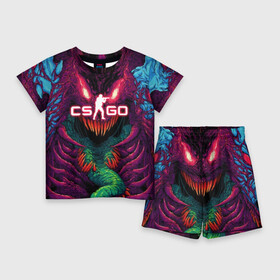 Детский костюм с шортами 3D с принтом CS GO Hyper Beast в Новосибирске,  |  | Тематика изображения на принте: 2019 | computer game | counter strike | cs | cs go | csgo | dota | dota2 | game | howl | hyperbeast | warning | автомат | вой | го | игрок | компьютерная игра | контр страйк | контра | кс | оружие | турнир