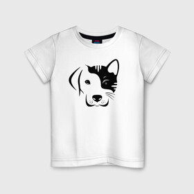 Детская футболка хлопок с принтом Котопес в Новосибирске, 100% хлопок | круглый вырез горловины, полуприлегающий силуэт, длина до линии бедер | cat | dog | kitten | unity | единство | кот | котенок | кошка | пес | собака