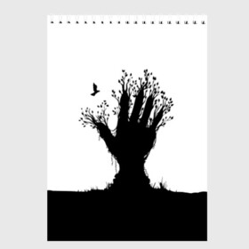 Скетчбук с принтом Дерево в Новосибирске, 100% бумага
 | 48 листов, плотность листов — 100 г/м2, плотность картонной обложки — 250 г/м2. Листы скреплены сверху удобной пружинной спиралью | bird | branches | ground | hand | leafs | tree | ветки | дерево | земля | листья | птица | рука