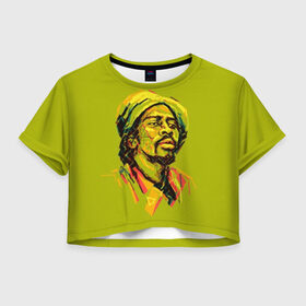 Женская футболка Cropp-top с принтом RastaArt 3 в Новосибирске, 100% полиэстер | круглая горловина, длина футболки до линии талии, рукава с отворотами | art | bob marley | cannabis | rasta | rastaman | reggae | reggy | weed | боб марли | раста | растаман | регги | рэгги