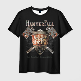 Мужская футболка 3D с принтом HammerFall в Новосибирске, 100% полиэфир | прямой крой, круглый вырез горловины, длина до линии бедер | Тематика изображения на принте: hammerfall | heavy metal | metal | группа | метал | музыка | пауэр метал | рок | хэви метал