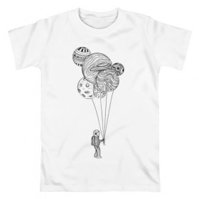 Мужская футболка хлопок с принтом Космонавт в Новосибирске, 100% хлопок | прямой крой, круглый вырез горловины, длина до линии бедер, слегка спущенное плечо. | Тематика изображения на принте: абстракция | астронавт | в космосе | космонавт | космос | планета | планеты | шарики