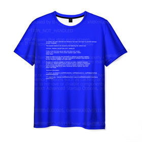 Мужская футболка 3D с принтом СИНИЙ ЭКРАН СМЕРТИ в Новосибирске, 100% полиэфир | прямой крой, круглый вырез горловины, длина до линии бедер | Тематика изображения на принте: anonymus | blue death screen | cod | hack | hacker | it | program | texture | айти | аноним | анонимус | взлом | код | кодинг | программа | программист | текстура | хак | хакер