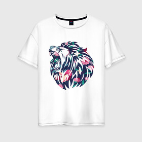 Женская футболка хлопок Oversize с принтом Цветочный лев в Новосибирске, 100% хлопок | свободный крой, круглый ворот, спущенный рукав, длина до линии бедер
 | животные | кошка | лев | растения | цветы