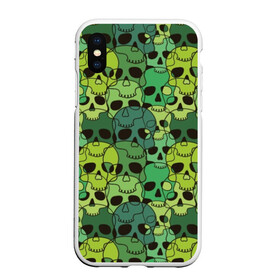 Чехол для iPhone XS Max матовый с принтом Зеленые черепа в Новосибирске, Силикон | Область печати: задняя сторона чехла, без боковых панелей | Тематика изображения на принте: anger | black | death | drawing | green | horror | illustration | lime | look | marsh | scary | skull | terrible | болотный | взгляд | зеленый | злость | иллюстрация | рисунок | салатовый | страшный | ужас | ужасный | черепа | черный