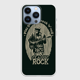 Чехол для iPhone 13 Pro с принтом Старый рок н ролл в Новосибирске,  |  | beard | black | cap | clothes | color | guitar | guitarist | man | music | retro | rock | rock and roll | strip | vintage | white | афиша | белый | борода | винтаж | гитара | гитарист | звезда | звук | игра | кепка | классический | мужчина | музыка | музы