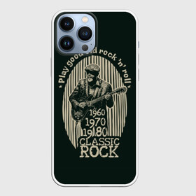 Чехол для iPhone 13 Pro Max с принтом Старый рок н ролл в Новосибирске,  |  | beard | black | cap | clothes | color | guitar | guitarist | man | music | retro | rock | rock and roll | strip | vintage | white | афиша | белый | борода | винтаж | гитара | гитарист | звезда | звук | игра | кепка | классический | мужчина | музыка | музы