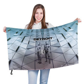 Флаг 3D с принтом Detroit: Вecome Human в Новосибирске, 100% полиэстер | плотность ткани — 95 г/м2, размер — 67 х 109 см. Принт наносится с одной стороны | 3d | cтать человеком | detroit city | detroit: вecome human | игра | интерактивная | квест | кинематограф | приключения | франция