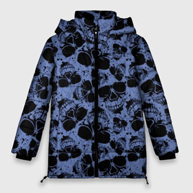 Женская зимняя куртка 3D с принтом Черепа в Новосибирске, верх — 100% полиэстер; подкладка — 100% полиэстер; утеплитель — 100% полиэстер | длина ниже бедра, силуэт Оверсайз. Есть воротник-стойка, отстегивающийся капюшон и ветрозащитная планка. 

Боковые карманы с листочкой на кнопках и внутренний карман на молнии | abstraction | black | blue | bones | death | fear | grunge | halloween | horror | skeleton | skull | symbol | абстракция | гранж | кости | символ | синий | скелет | ужас | хэллоуин | череп | черный