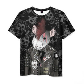 Мужская футболка 3D с принтом Крыса в косухе в Новосибирске, 100% полиэфир | прямой крой, круглый вырез горловины, длина до линии бедер | anarchy | clothes | cool | earring | hairstyle | hamster | icon | jacket | mohawk | mouse | music | muzzle | piercing | punk | rat | riveting | rock | skull | spikes | анархия | значок | ирокез | к | клепки | круто | крыса | куртка | музыка | мышь