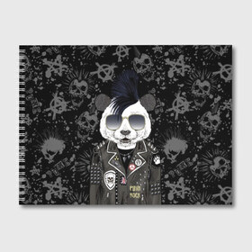 Альбом для рисования с принтом Панда в косухе в Новосибирске, 100% бумага
 | матовая бумага, плотность 200 мг. | anarchy | bear | color | cool | icon | jacket | mohawk | music | panda | piercing | punk | purple | rock | skull | white | аксессуар | анархия | белый | значок | ирокез | круто | куртка | медведь | музыка | одежда | очки | панда | панк |
