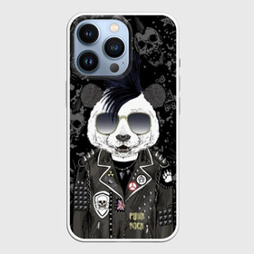 Чехол для iPhone 13 Pro с принтом Панда в косухе в Новосибирске,  |  | anarchy | bear | color | cool | icon | jacket | mohawk | music | panda | piercing | punk | purple | rock | skull | white | аксессуар | анархия | белый | значок | ирокез | круто | куртка | медведь | музыка | одежда | очки | панда | панк |