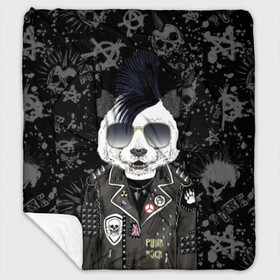 Плед с рукавами с принтом Панда в косухе в Новосибирске, 100% полиэстер | Закругленные углы, все края обработаны. Ткань не мнется и не растягивается. Размер 170*145 | anarchy | bear | color | cool | icon | jacket | mohawk | music | panda | piercing | punk | purple | rock | skull | white | аксессуар | анархия | белый | значок | ирокез | круто | куртка | медведь | музыка | одежда | очки | панда | панк |