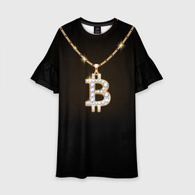Детское платье 3D с принтом Бриллиантовый биткоин в Новосибирске, 100% полиэстер | прямой силуэт, чуть расширенный к низу. Круглая горловина, на рукавах — воланы | Тематика изображения на принте: bitcoin | black | chain | color | diamond | emblem | gold | golden | hip hop | logo | luxury | money | style | symbol | алмаз | блеск | блестящий | бриллиант | валюта | деньги | знак | золото | золотой | криптовалюта | кулон | логотип | люкс | роскошь | с
