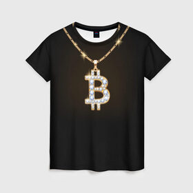 Женская футболка 3D с принтом Бриллиантовый биткоин в Новосибирске, 100% полиэфир ( синтетическое хлопкоподобное полотно) | прямой крой, круглый вырез горловины, длина до линии бедер | Тематика изображения на принте: bitcoin | black | chain | color | diamond | emblem | gold | golden | hip hop | logo | luxury | money | style | symbol | алмаз | блеск | блестящий | бриллиант | валюта | деньги | знак | золото | золотой | криптовалюта | кулон | логотип | люкс | роскошь | с