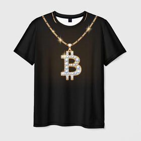 Мужская футболка 3D с принтом Бриллиантовый биткоин в Новосибирске, 100% полиэфир | прямой крой, круглый вырез горловины, длина до линии бедер | Тематика изображения на принте: bitcoin | black | chain | color | diamond | emblem | gold | golden | hip hop | logo | luxury | money | style | symbol | алмаз | блеск | блестящий | бриллиант | валюта | деньги | знак | золото | золотой | криптовалюта | кулон | логотип | люкс | роскошь | с
