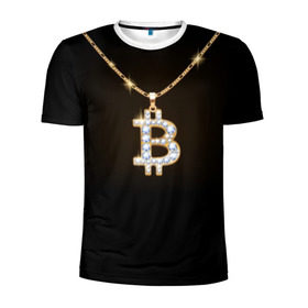 Мужская футболка 3D спортивная с принтом Бриллиантовый биткоин в Новосибирске, 100% полиэстер с улучшенными характеристиками | приталенный силуэт, круглая горловина, широкие плечи, сужается к линии бедра | Тематика изображения на принте: bitcoin | black | chain | color | diamond | emblem | gold | golden | hip hop | logo | luxury | money | style | symbol | алмаз | блеск | блестящий | бриллиант | валюта | деньги | знак | золото | золотой | криптовалюта | кулон | логотип | люкс | роскошь | с