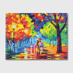 Альбом для рисования с принтом Осенний бульвар в Новосибирске, 100% бумага
 | матовая бумага, плотность 200 мг. | art | blue | couple | green | lovers | orange | street | tree | umbrella | yellow | влюбленные | дерево | дождь | желтый | зеленый | зонт | искусство | картина | краски | красный | листья | масло | о | оранжевый | осенний | отражение