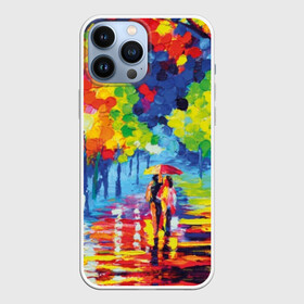 Чехол для iPhone 13 Pro Max с принтом Осенний бульвар в Новосибирске,  |  | art | blue | couple | green | lovers | orange | street | tree | umbrella | yellow | влюбленные | дерево | дождь | желтый | зеленый | зонт | искусство | картина | краски | красный | листья | масло | о | оранжевый | осенний | отражение