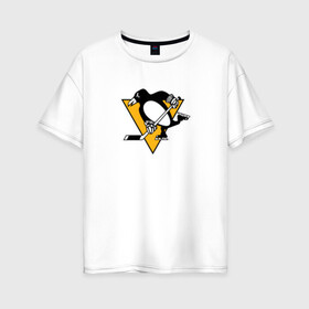 Женская футболка хлопок Oversize с принтом Evgeni Malkin Black в Новосибирске, 100% хлопок | свободный крой, круглый ворот, спущенный рукав, длина до линии бедер
 | malkin | nhl | евгений малкин | малкин | нхл | пингвинз | питтсбург | питтсбург пингвинз | хоккей