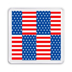 Магнит 55*55 с принтом США в Новосибирске, Пластик | Размер: 65*65 мм; Размер печати: 55*55 мм | flag | stars | usa | usa flag | америка | американский флаг | звезды | надписи | полосы | сша | флаг | флаг сша