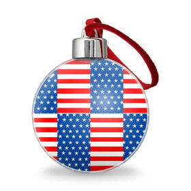 Ёлочный шар с принтом США в Новосибирске, Пластик | Диаметр: 77 мм | flag | stars | usa | usa flag | америка | американский флаг | звезды | надписи | полосы | сша | флаг | флаг сша