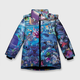 Зимняя куртка для девочек 3D с принтом Water-Type Pokemon в Новосибирске, ткань верха — 100% полиэстер; подклад — 100% полиэстер, утеплитель — 100% полиэстер. | длина ниже бедра, удлиненная спинка, воротник стойка и отстегивающийся капюшон. Есть боковые карманы с листочкой на кнопках, утяжки по низу изделия и внутренний карман на молнии. 

Предусмотрены светоотражающий принт на спинке, радужный светоотражающий элемент на пуллере молнии и на резинке для утяжки. | Тематика изображения на принте: detective pikachu | instinct | mystic | pikachu | pokeball | pokemon | pokemon go | valor | вейлор | детектив пикачу | инстинкт | мистик | пикачу | покебол | покемон | покемон гоу