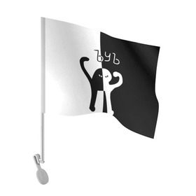 Флаг для автомобиля с принтом ЪУЪ (Black-White). в Новосибирске, 100% полиэстер | Размер: 30*21 см | cat | mem | memes | интернет приколы | кот | мем | мем кот | ъуъ | ъуъ съука