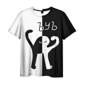 Мужская футболка 3D с принтом ЪУЪ (Black-White). в Новосибирске, 100% полиэфир | прямой крой, круглый вырез горловины, длина до линии бедер | cat | mem | memes | интернет приколы | кот | мем | мем кот | ъуъ | ъуъ съука