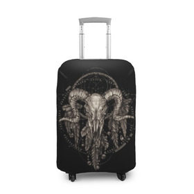 Чехол для чемодана 3D с принтом Овен в ловце снов в Новосибирске, 86% полиэфир, 14% спандекс | двустороннее нанесение принта, прорези для ручек и колес | aries | black | charm | cobweb | dream catcher | ethnic | feathers | goat | horns | mystic | national | ram | skeleton | skull | taurus | totem | баран | гороскоп | знак зодиака | козел | ловец снов | мистика | национальный | оберег | овен | паутина | пер
