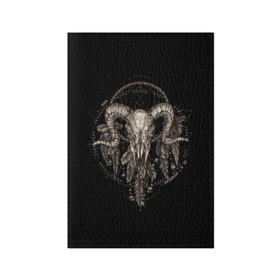 Обложка для паспорта матовая кожа с принтом Овен в ловце снов в Новосибирске, натуральная матовая кожа | размер 19,3 х 13,7 см; прозрачные пластиковые крепления | Тематика изображения на принте: aries | black | charm | cobweb | dream catcher | ethnic | feathers | goat | horns | mystic | national | ram | skeleton | skull | taurus | totem | баран | гороскоп | знак зодиака | козел | ловец снов | мистика | национальный | оберег | овен | паутина | пер