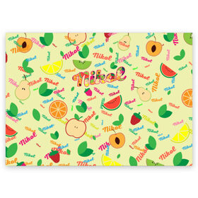 Поздравительная открытка с принтом Nikol Fruits boom! в Новосибирске, 100% бумага | плотность бумаги 280 г/м2, матовая, на обратной стороне линовка и место для марки
 | Тематика изображения на принте: nikol | nikolalisa