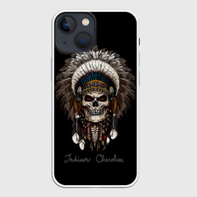 Чехол для iPhone 13 mini с принтом Череп с роучем в Новосибирске,  |  | cherokee | culture | ethnic | feathers | indian | national | navajo | roach | skeleton | skull | traditional | индеец | культура | навахо | национальный | перья | роуч | скелет | традиционный | череп | чероки | этнический