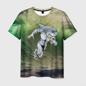 Мужская футболка 3D с принтом Great White в Новосибирске, 100% полиэфир | прямой крой, круглый вырез горловины, длина до линии бедер | brawn | element | fangs | foam | grin | jaw | ocean | run | shark | teeth | wave | акула | бег | волна | зубы | клыки | мускулы | океан | оскал | пена | стихия