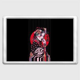 Магнит 45*70 с принтом Гейша в Новосибирске, Пластик | Размер: 78*52 мм; Размер печати: 70*45 | Тематика изображения на принте: beauty | black | bright | character | cool | decorations | flowers | geisha | girl | hairstyle | japan | kimon | lines | red | stripes | woman | young | девушка | женщина | иероглиф | кимоно | красный | красотка | круто | линии | молодая | полосы 